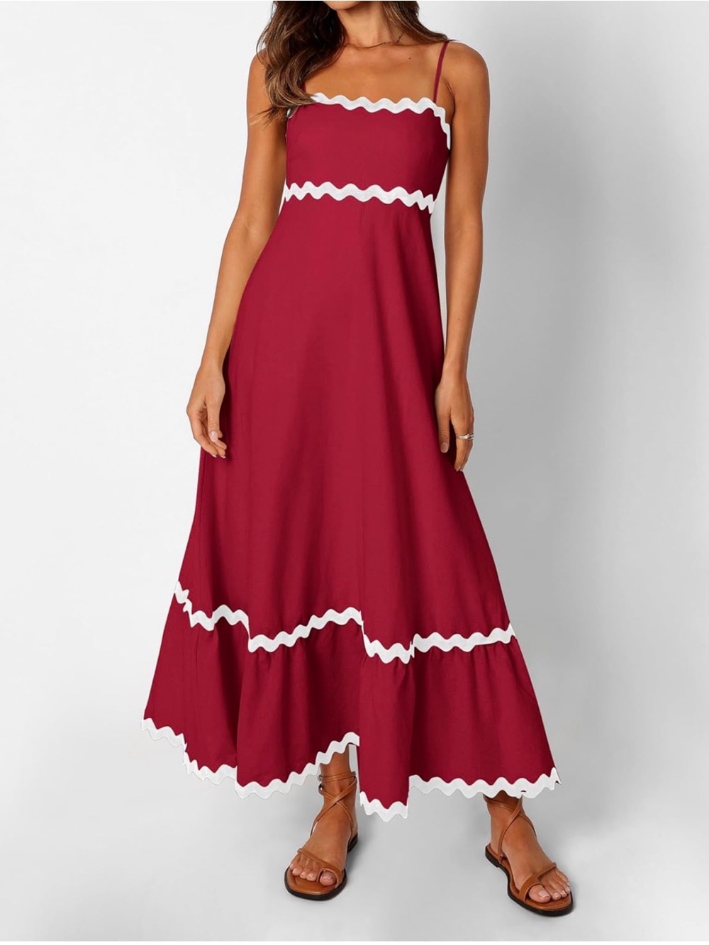 Red Maxi Sundress with White Trim
